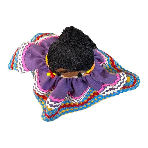 South American Seminole Handcrafted Colorful Fabric Doll Beaded Accents & Dress - Picture 3 of 5